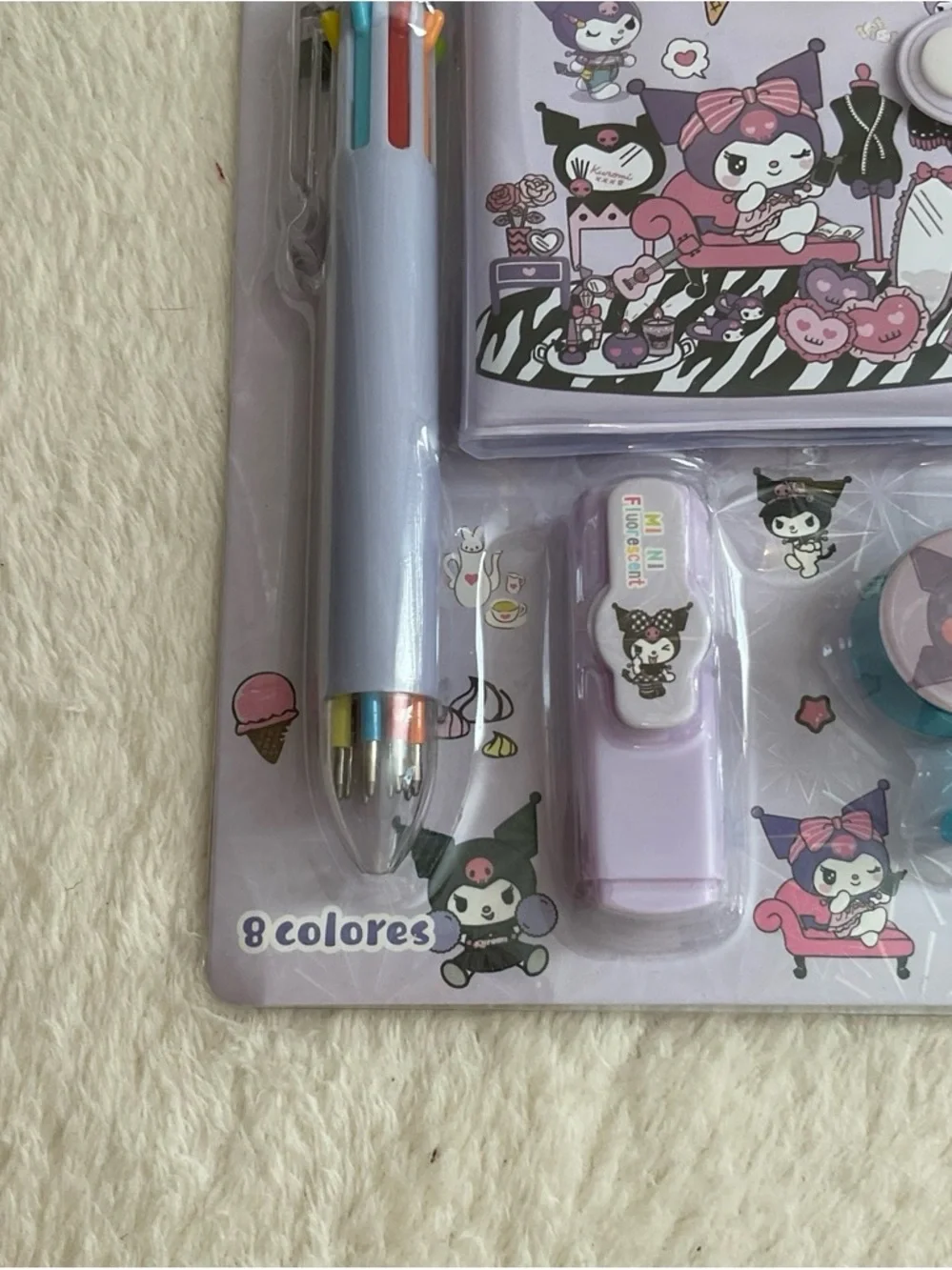 Purple Character Kids Stationery Set with 8-Color Pen